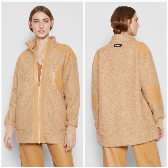 Staud Scrabble Faux Leather Fleece Coat size small - Picture 2 of 5